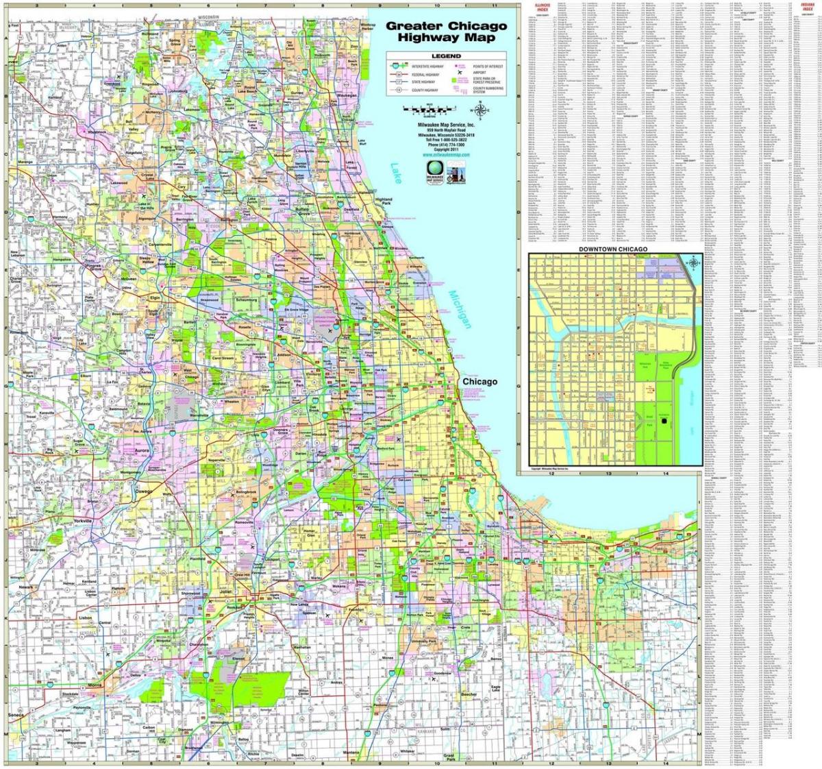 карта на автомобилни пътища Чикаго