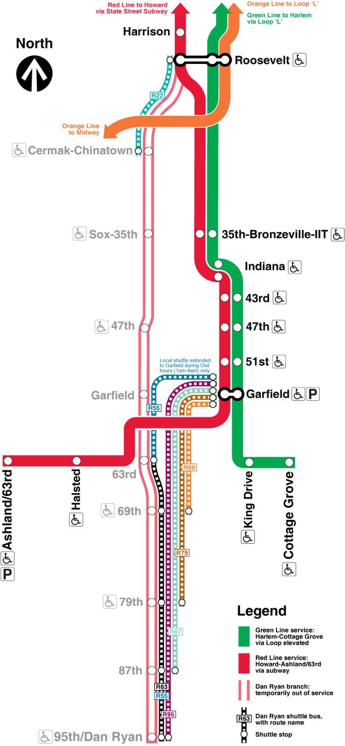 Чикаго карта на метрото на червената линия