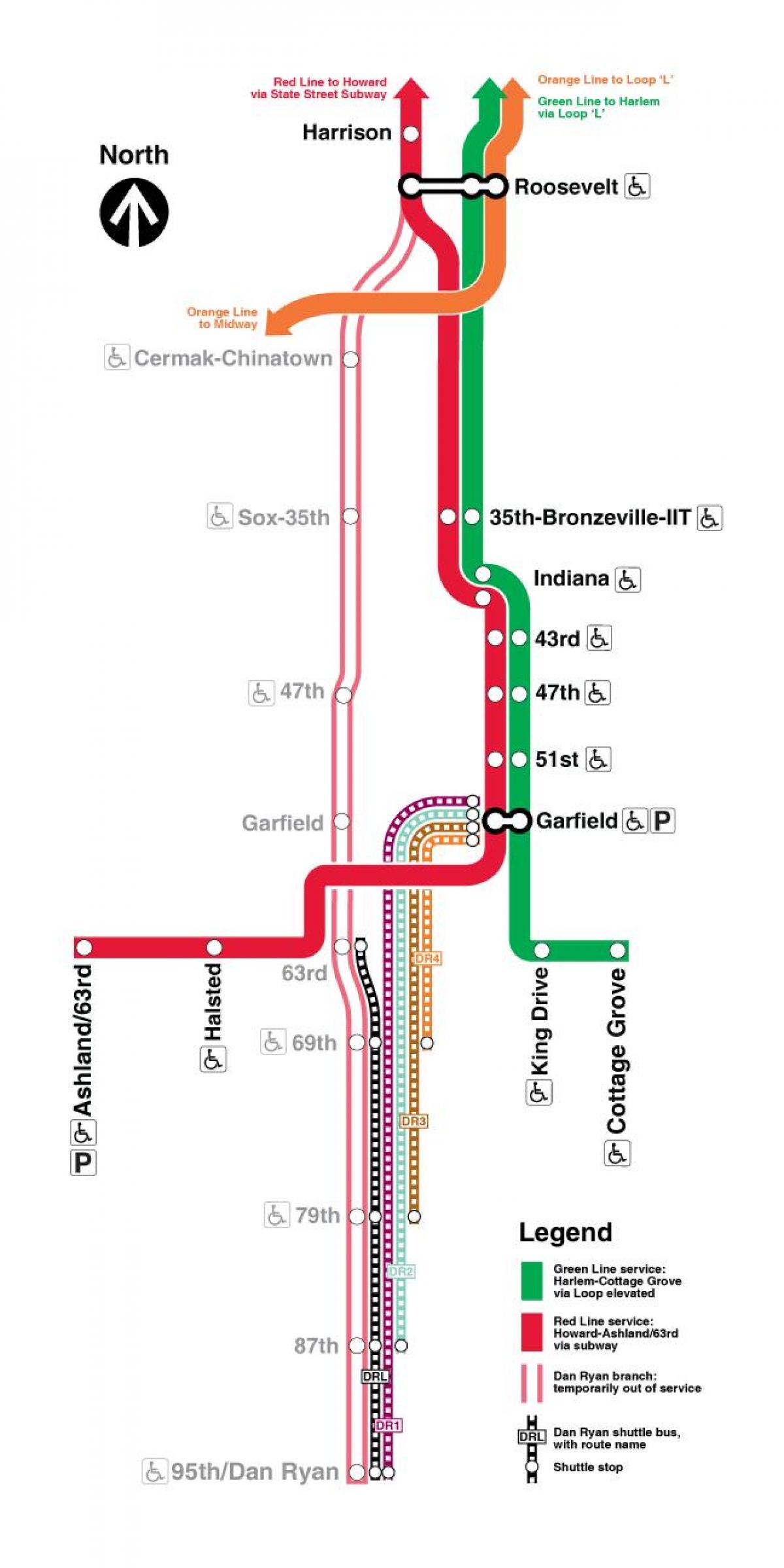 Чикаго влак червената линия на картата