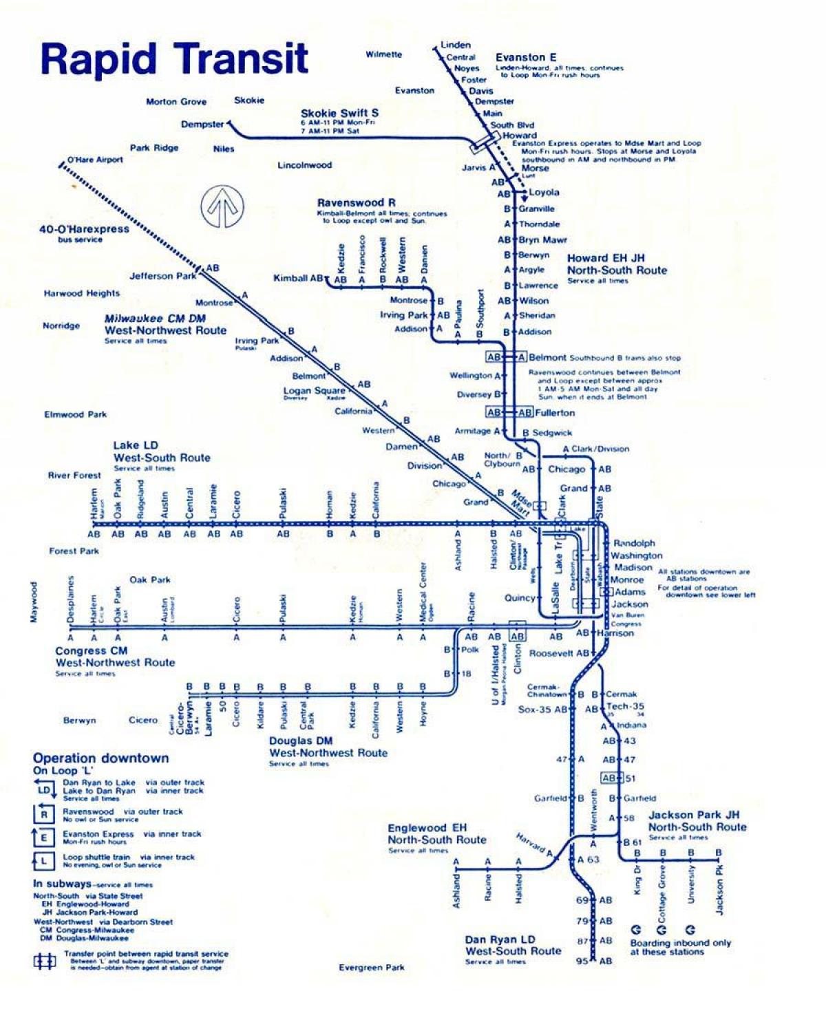 карта на синята линия Чикаго