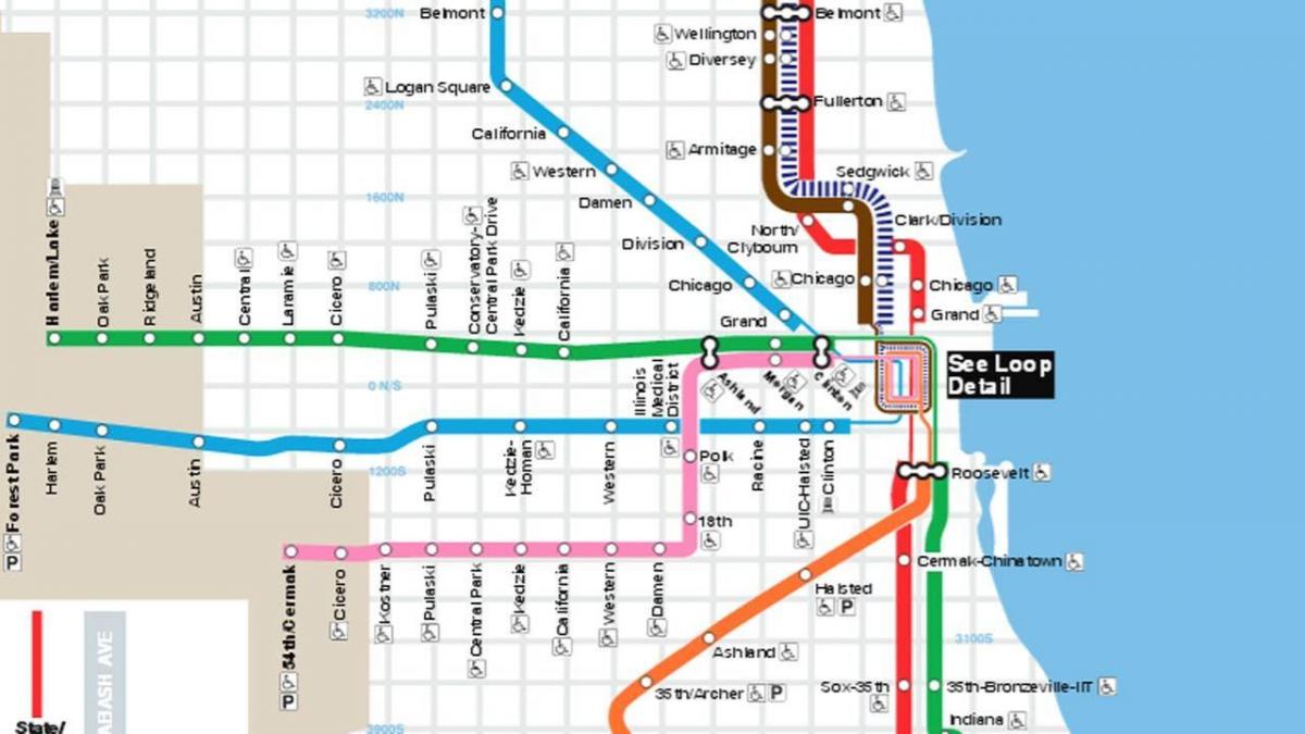 карта Чикаго синята линия