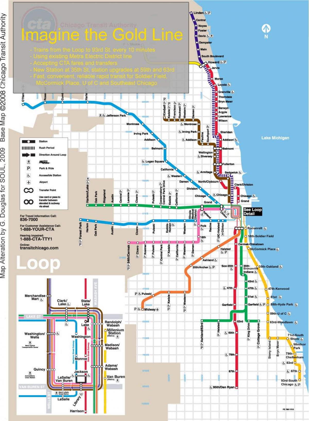 Чикаго влак на картата на синята линия